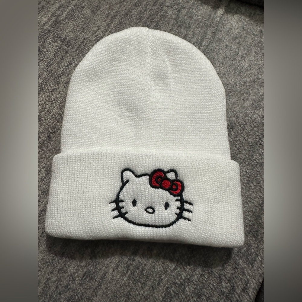Hello Kitty Knit Embroidered White Beanie Kawaii Sanrio Cute